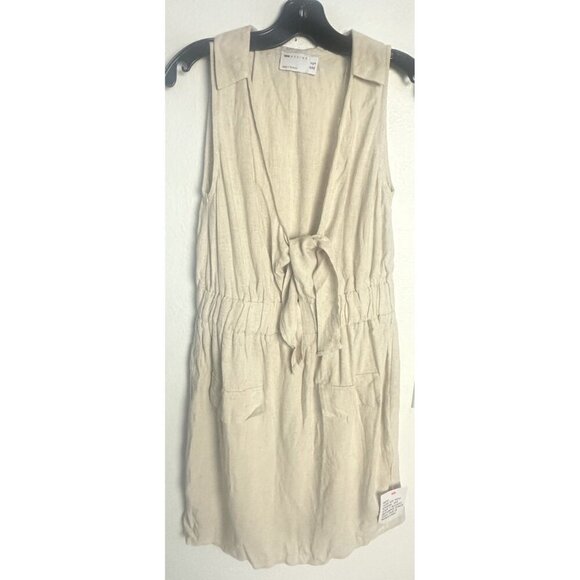 ASOS DESIGN Women’s linen sleeveless knot front mini NATURAL Size 8 New - Picture 2 of 13